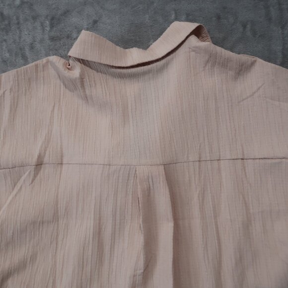 Zeagoo Shirt Womens L Cream Blouse Button Down Collared Short Sleeve Cuffed Hem - Picture 6 of 12